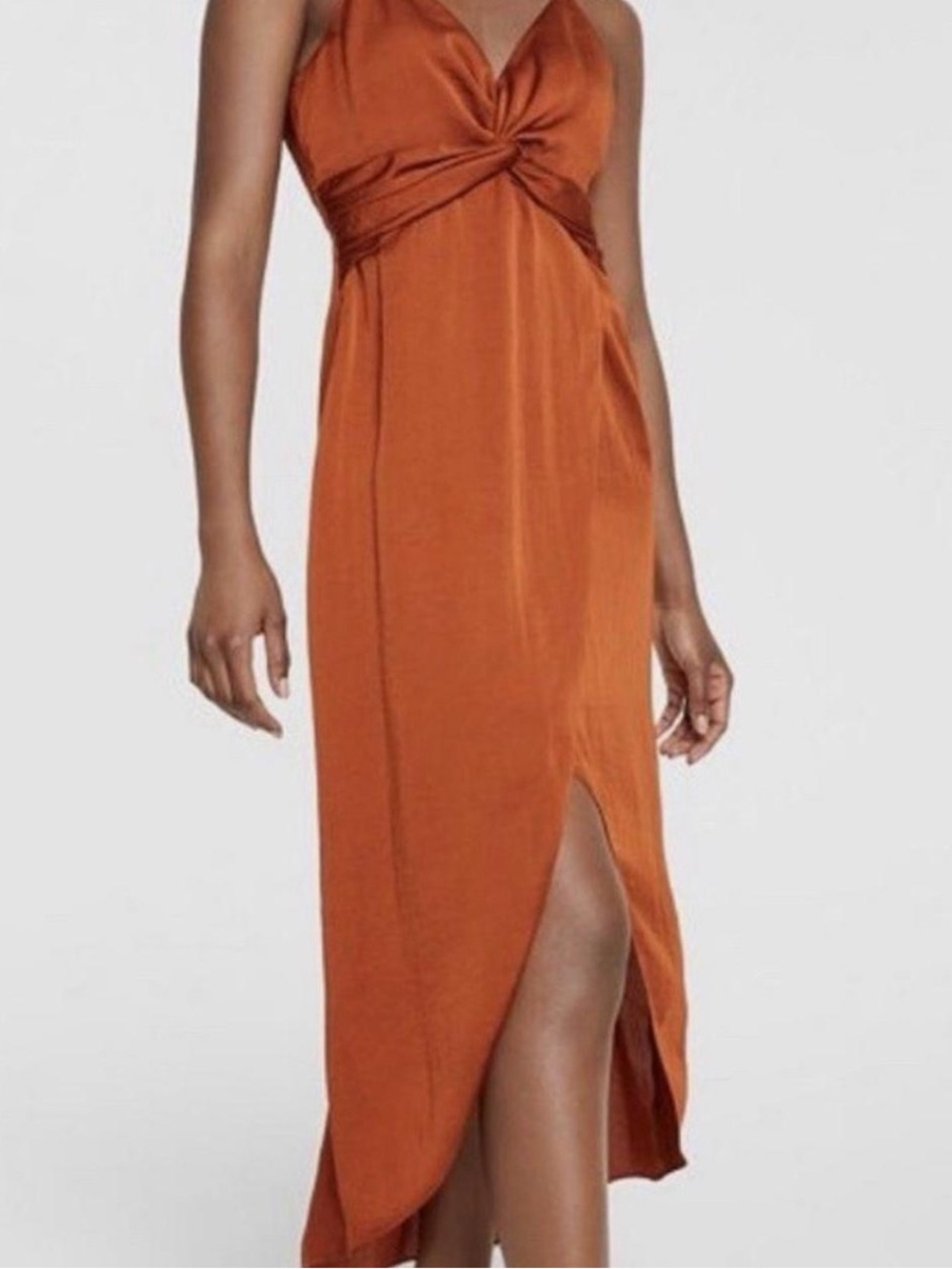 Bar III Twist-Front High-Low Slip Dress in Copper